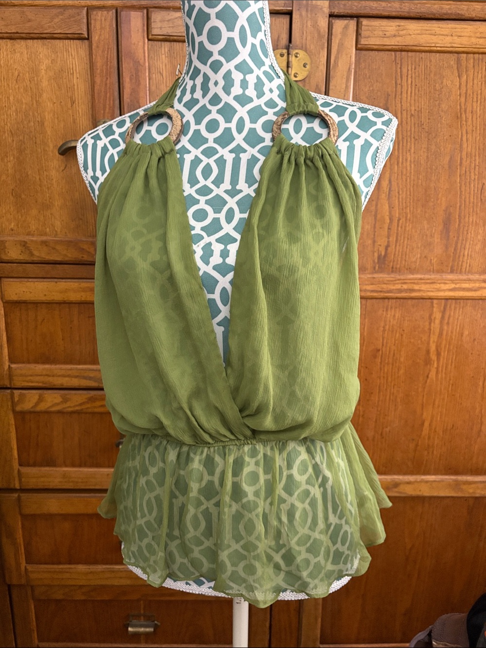 Olive Halter Peplum Camisole with Ring Detail